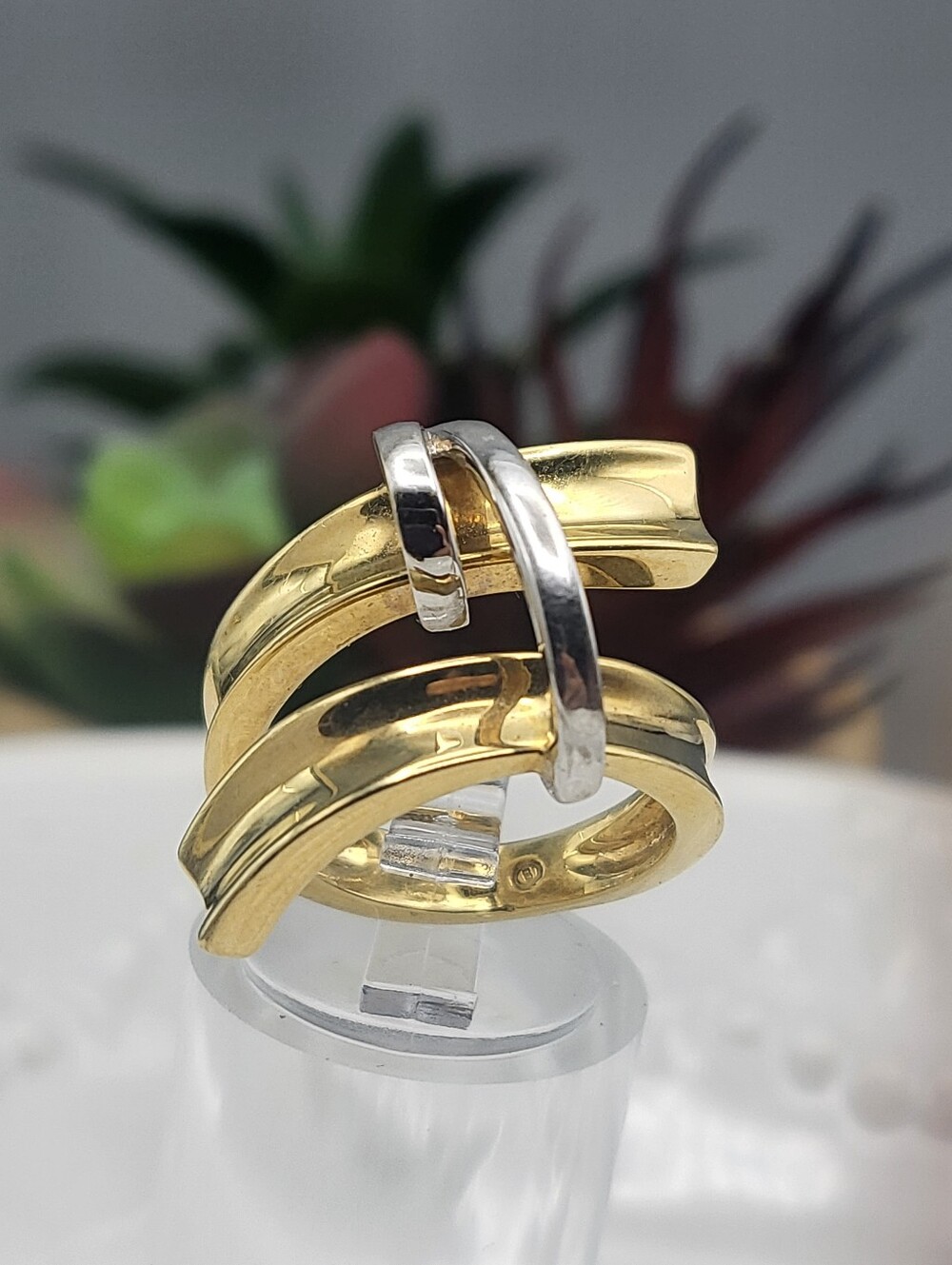 18k Yellow & White Gold Wrap Ring- Industrial Modern -Artisan 6.5